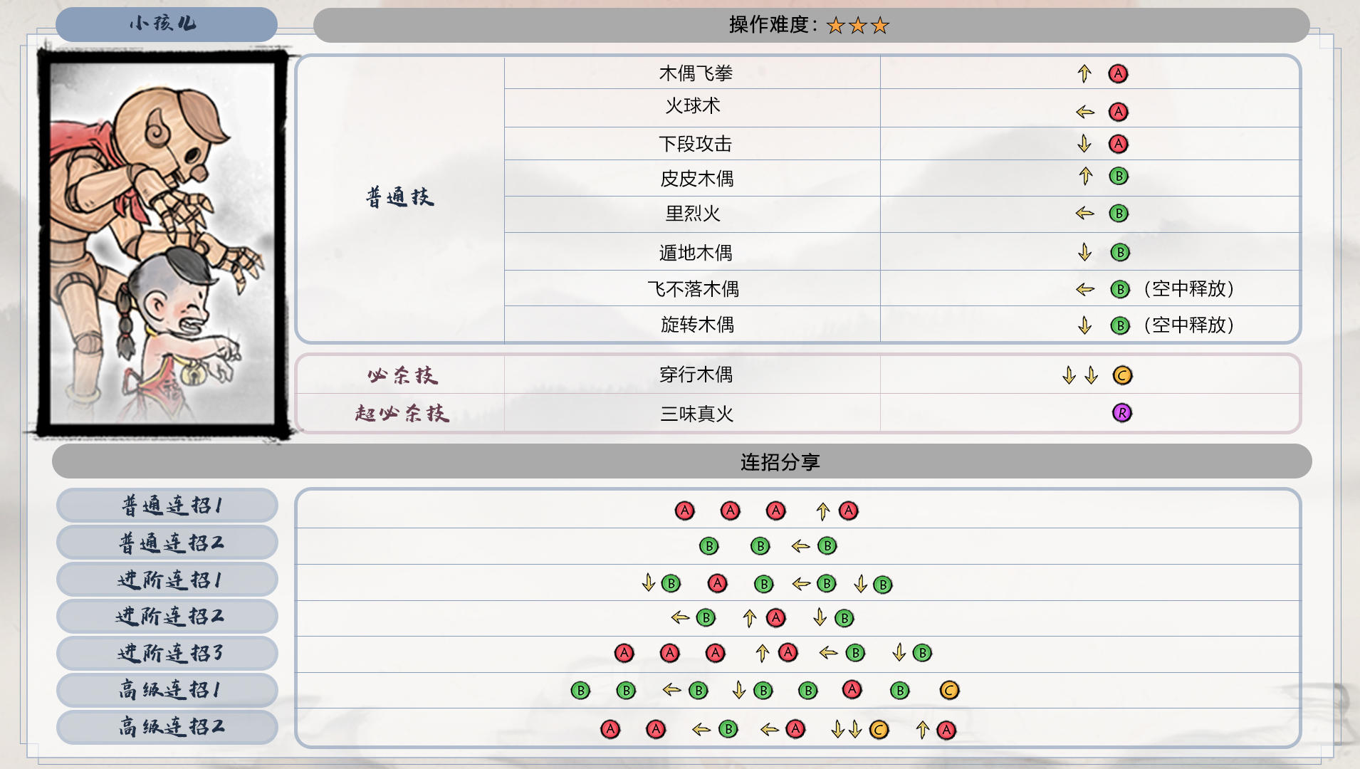 墨斗小孩儿怎么出招有哪些-墨斗小孩儿出招表一览