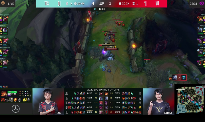 LPL赛区四强揭幕战：V5战队逆转TES成功拿下赛点